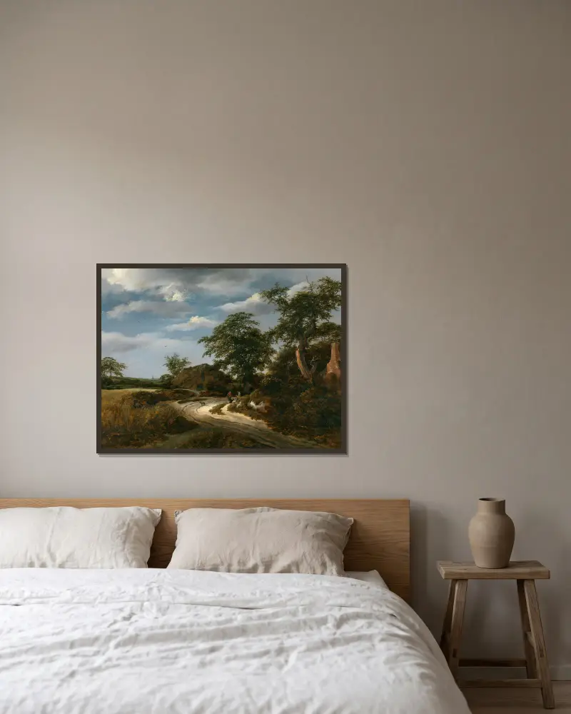 Landschaft von Jacob van Ruisdael gerahmt an einer Wand