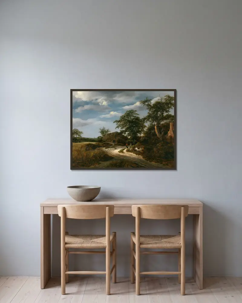 Landschaft von Jacob van Ruisdael gerahmt an einer Wand