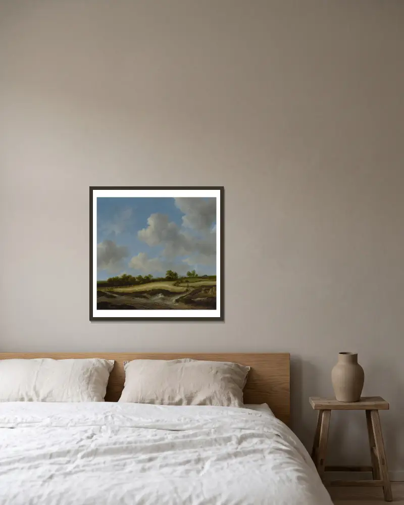 Landscape with a Wheatfield av Jacob van Ruisdael inramad på en vägg