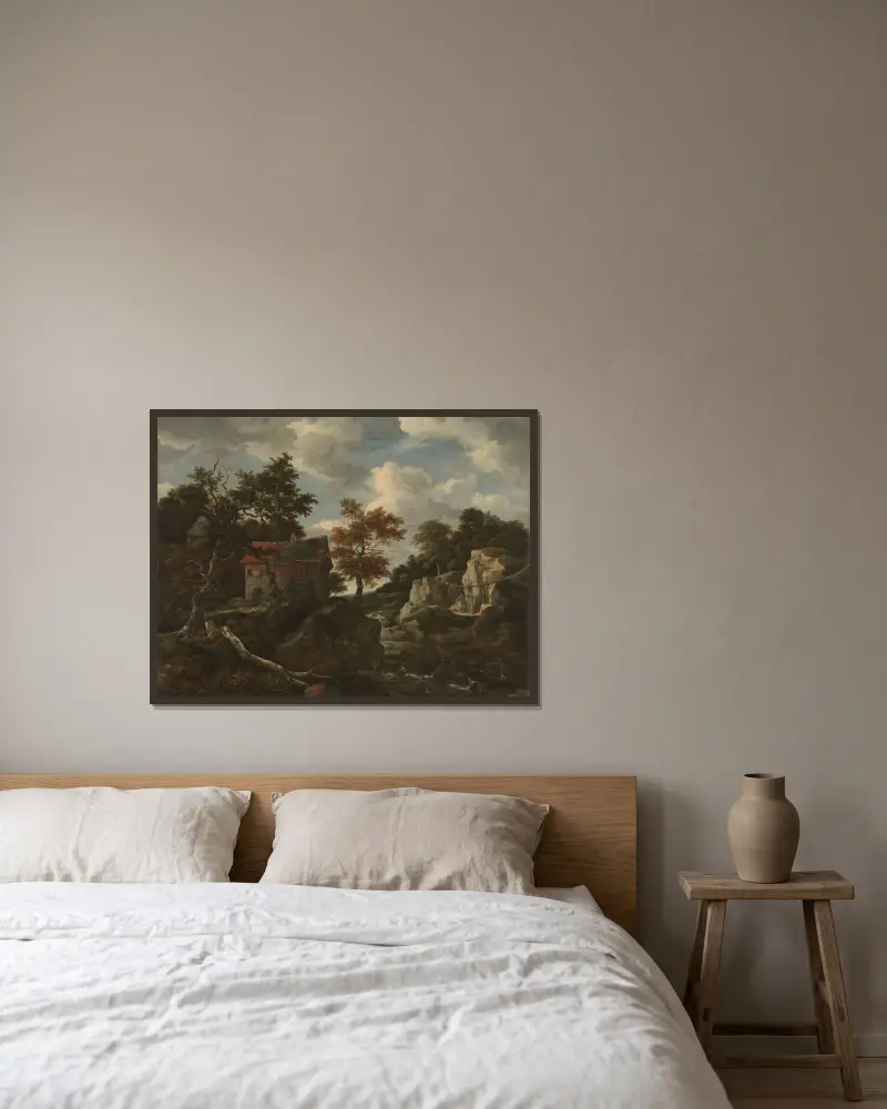 Felsenlandschaft von Jacob van Ruisdael gerahmt an einer Wand