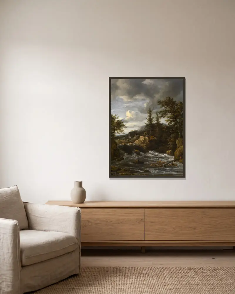 Waterfall in Norway av Jacob van Ruisdael inramad på en vägg