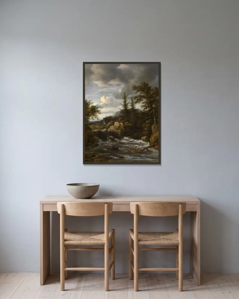 Waterfall in Norway av Jacob van Ruisdael inramad på en vägg