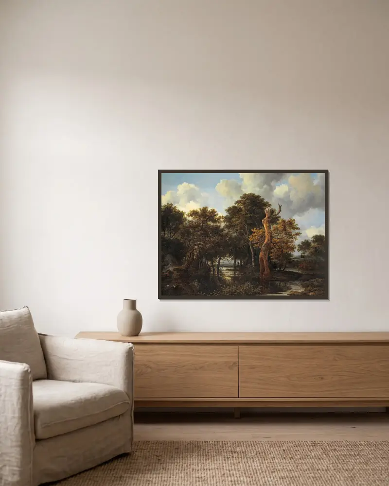 Krajobraz bagienny z martwym drzewem, Jacob van Ruisdael w ramie na ścianie