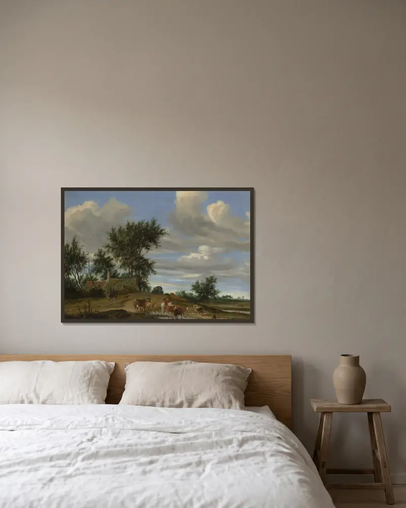 A Country Road av Salomon van Ruysdael inramad på en vägg