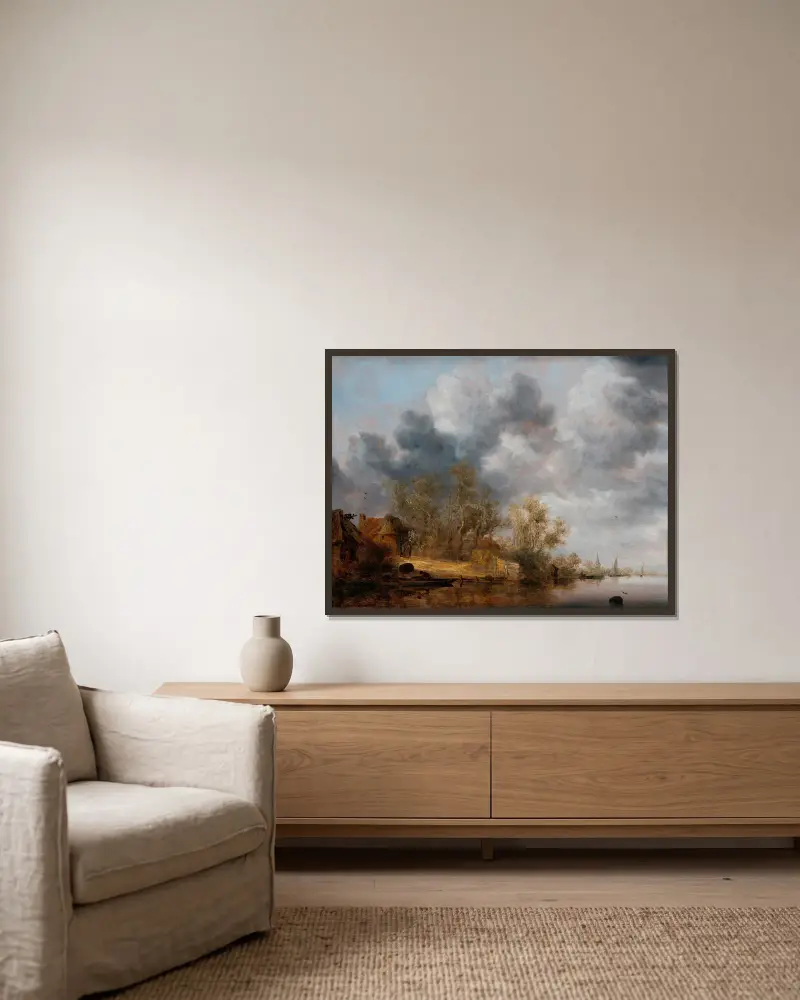 Holenderski brzeg rzeki, Salomon van Ruysdael w ramie na ścianie