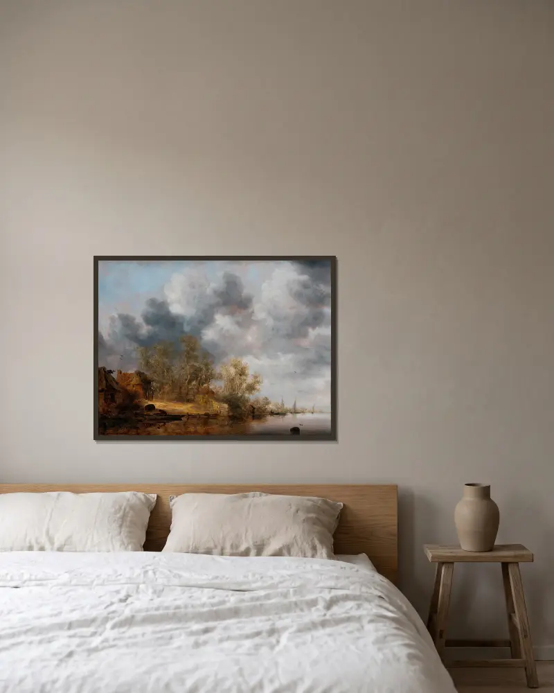 Holenderski brzeg rzeki, Salomon van Ruysdael w ramie na ścianie