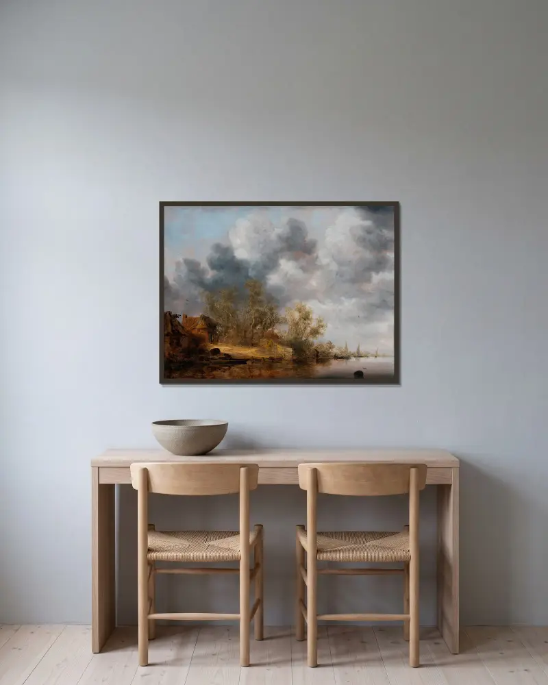 Holenderski brzeg rzeki, Salomon van Ruysdael w ramie na ścianie