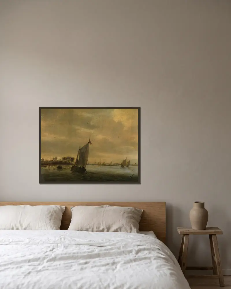 Calm Water av Salomon van Ruysdael inramad på en vägg