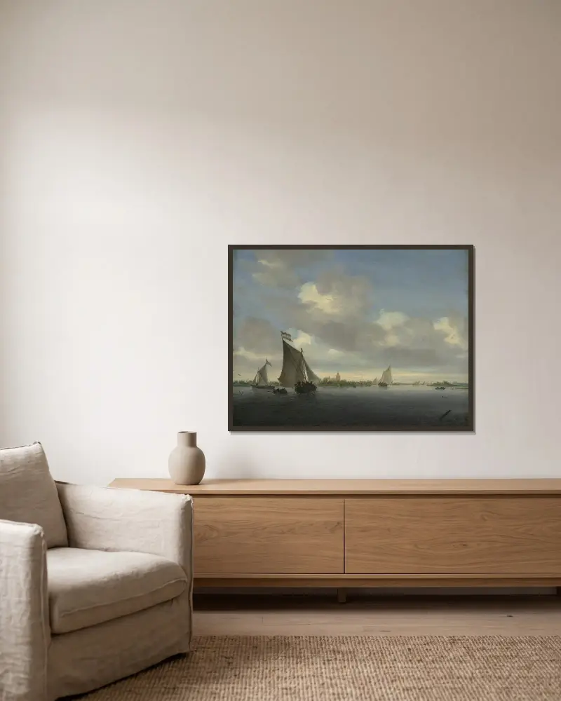 Marinemalerei von Salomon van Ruysdael gerahmt an einer Wand