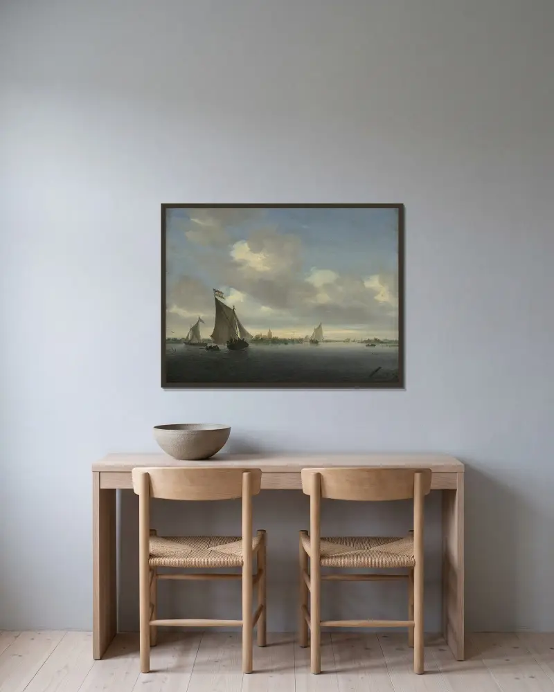 Marinemalerei von Salomon van Ruysdael gerahmt an einer Wand