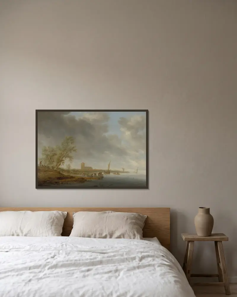 Flodlandskap med utsikt mot Naarden av Salomon van Ruysdael inramad på en vägg