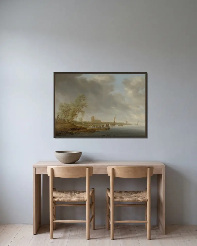 Flodlandskap med utsikt mot Naarden av Salomon van Ruysdael inramad på en vägg