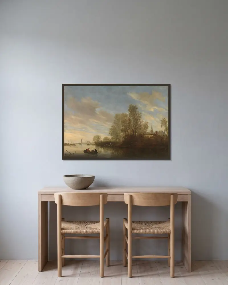 River view near Deventer av Salomon van Ruysdael inramad på en vägg