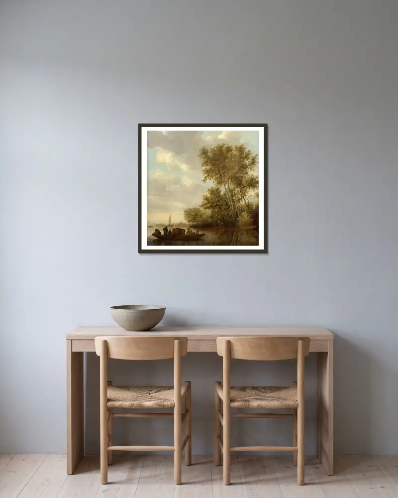 The ferry – nr 1 av Salomon van Ruysdael inramad på en vägg