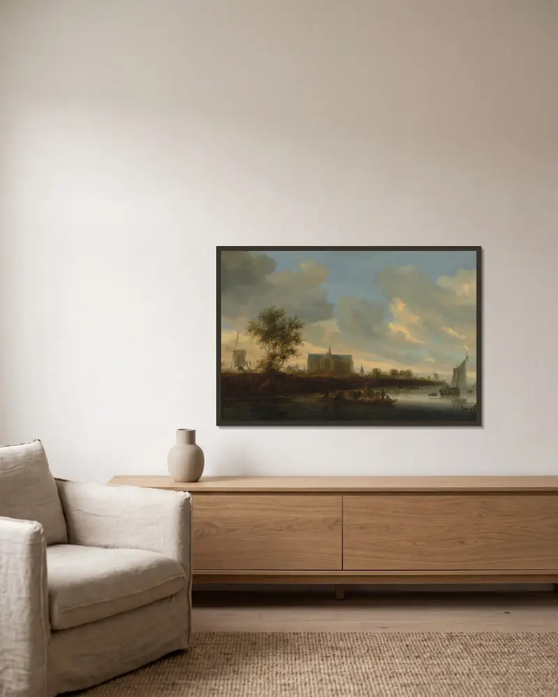 Vy över staden Alkmaar av Salomon van Ruysdael inramad på en vägg