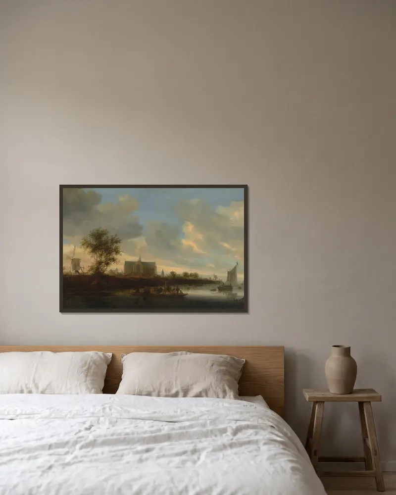 Vy över staden Alkmaar av Salomon van Ruysdael inramad på en vägg