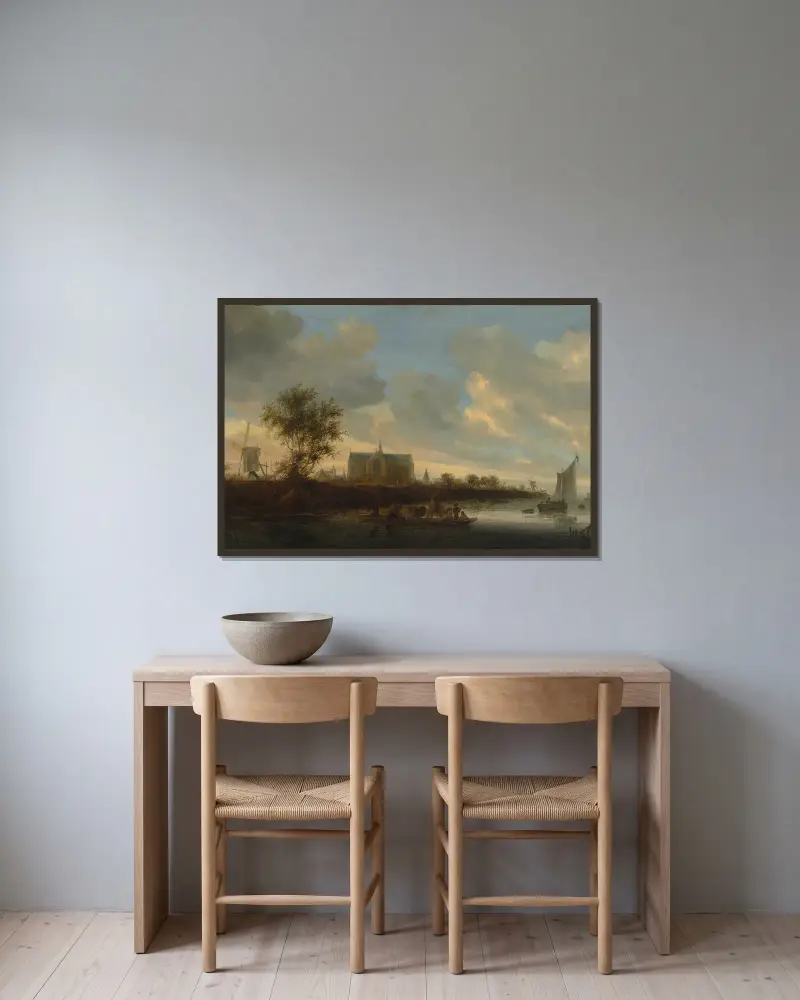 Vy över staden Alkmaar av Salomon van Ruysdael inramad på en vägg