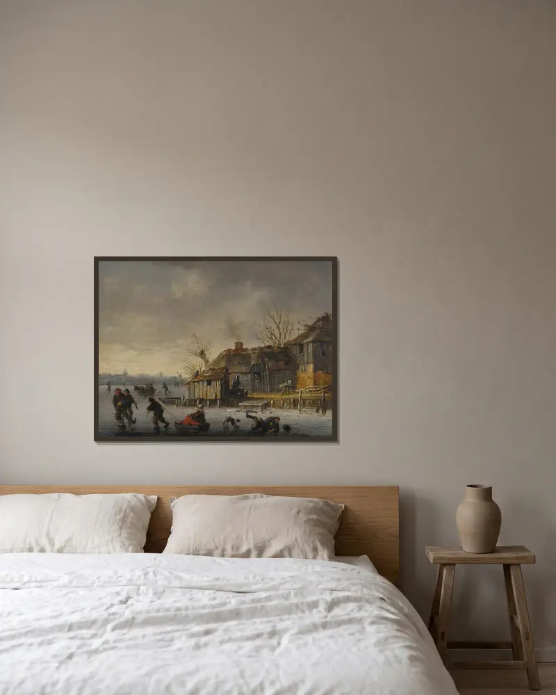 Winter landscape with skaters av Salomon van Ruysdael inramad på en vägg