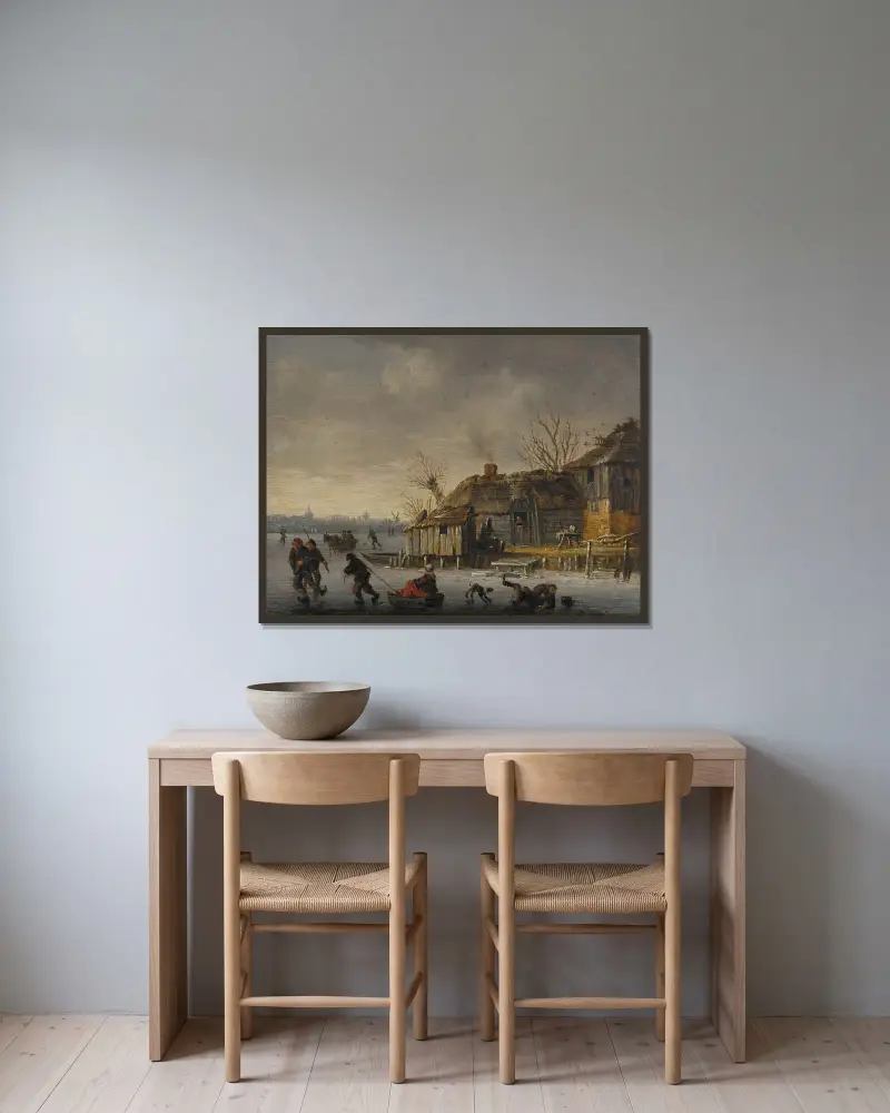 Winter landscape with skaters av Salomon van Ruysdael inramad på en vägg