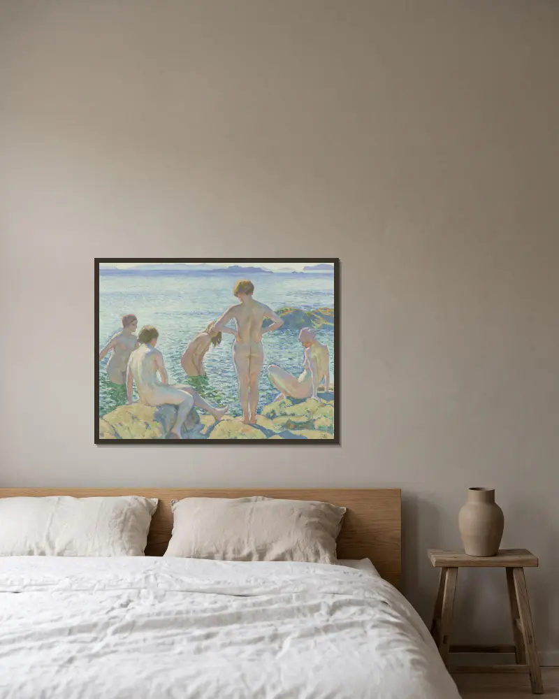 Baadsters av Theo van Rysselberghe inramad på en vägg