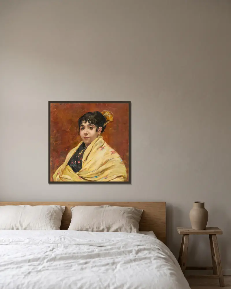 Bildnis einer jungen Spanierin von Theo van Rysselberghe gerahmt an einer Wand
