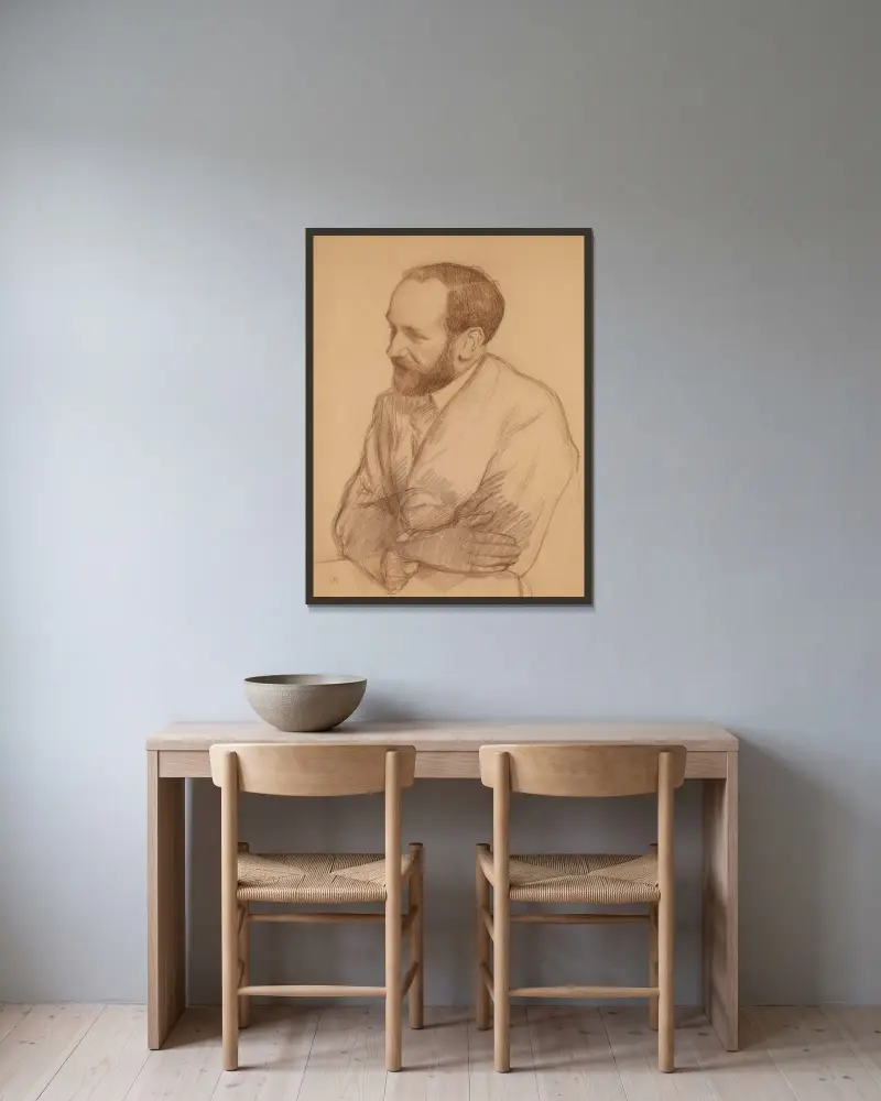 Portrait of Henri Ghéon av Theo van Rysselberghe inramad på en vägg
