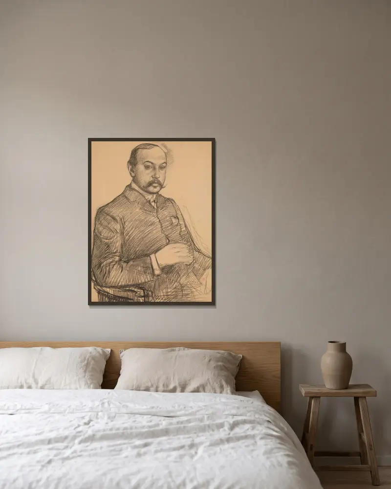 Porträtt av Francis Vielé-Griffin av Theo van Rysselberghe inramad på en vägg
