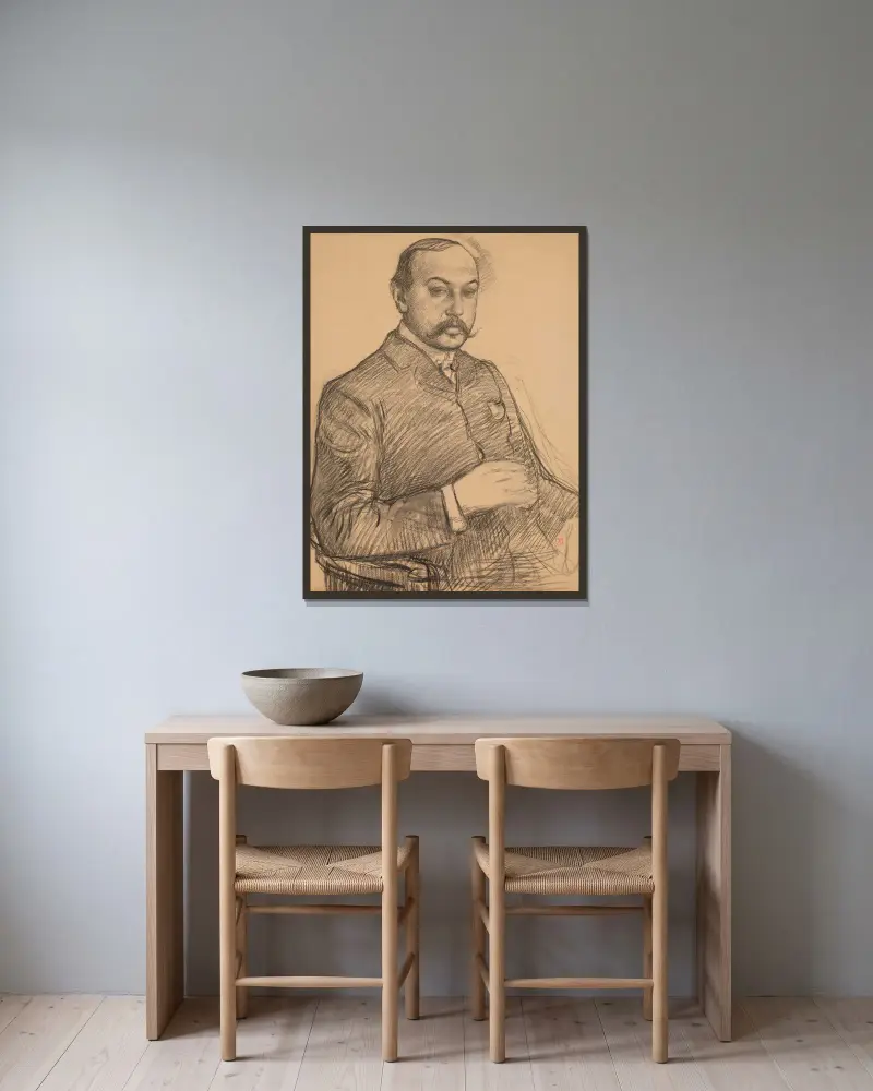 Porträtt av Francis Vielé-Griffin av Theo van Rysselberghe inramad på en vägg
