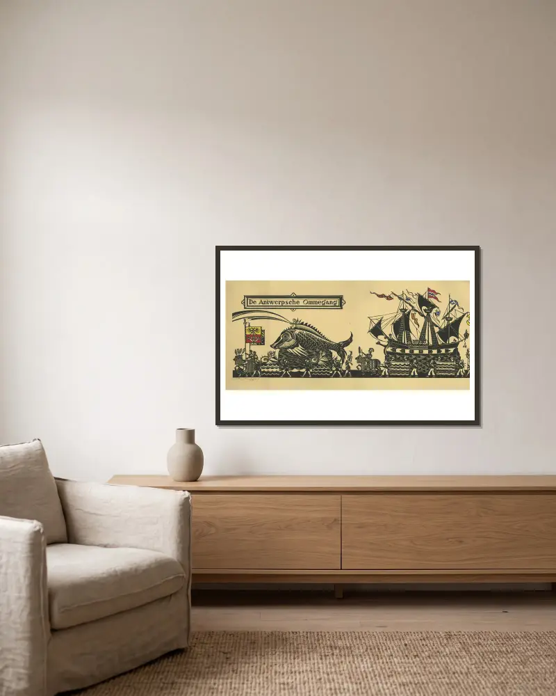 Der Antwerpener Ommegang von Henri Van Straten gerahmt an einer Wand