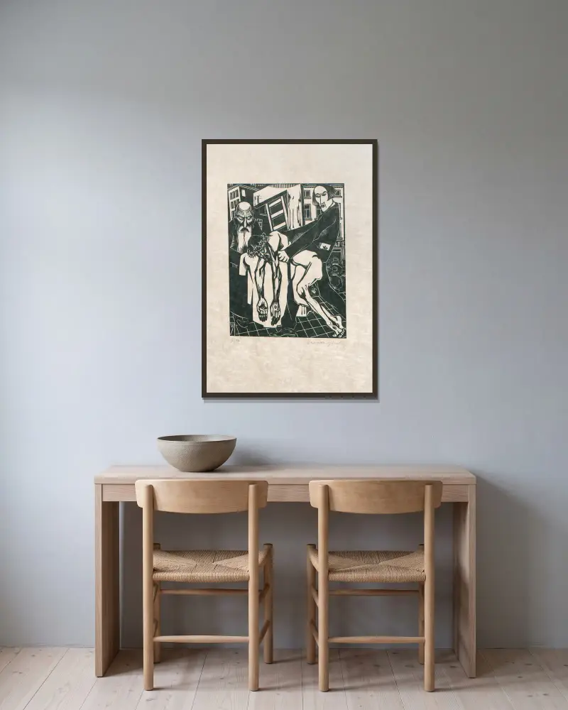 De Kruisweg Pl.11 av Henri Van Straten inramad på en vägg