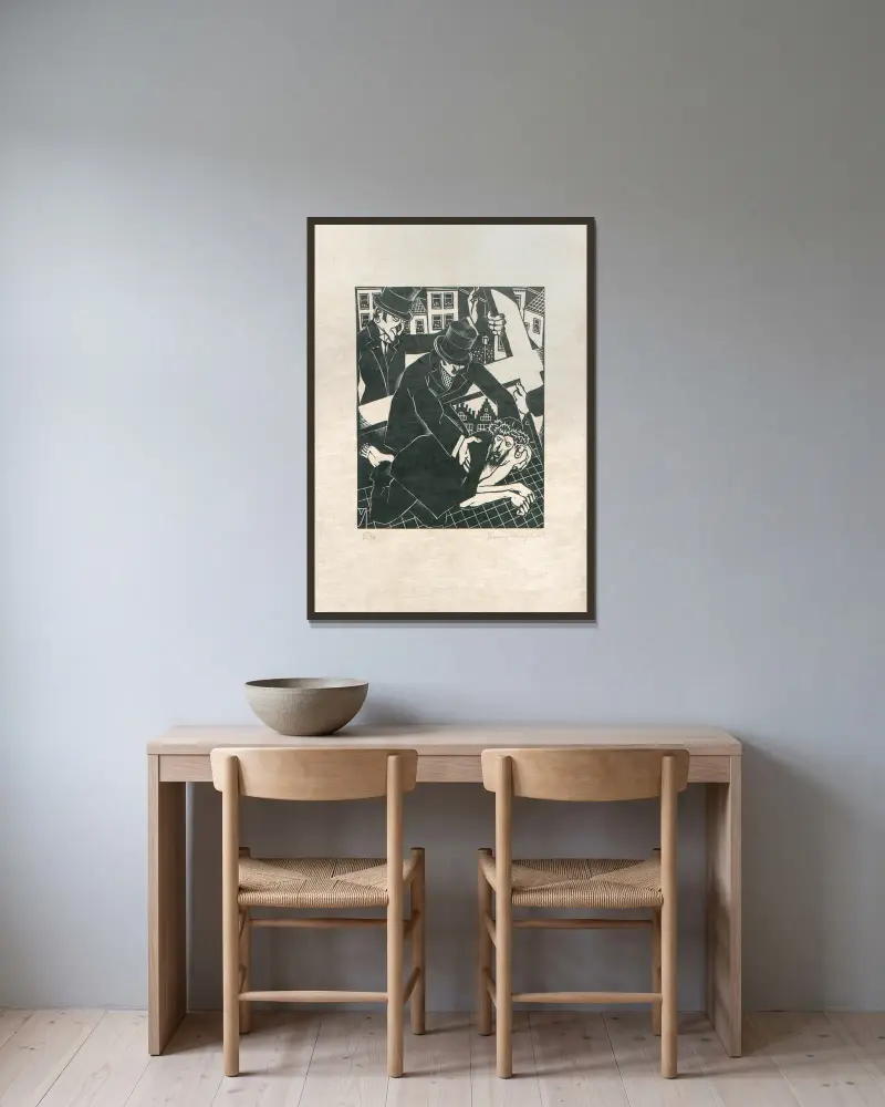 De Kruisweg Pl.5 av Henri Van Straten inramad på en vägg