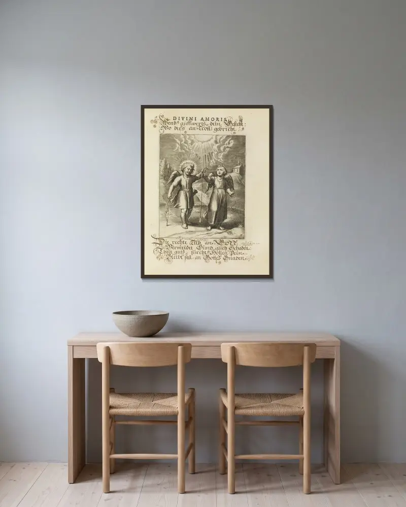 Amoris divini emblemata Pl.05 av Otto van Veen inramad på en vägg