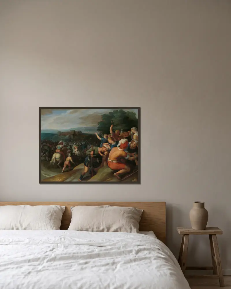 Batavierna omringar romarna vid Vetera av Otto van Veen inramad på en vägg