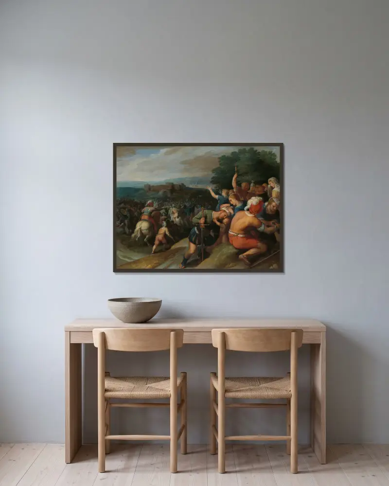 Batavierna omringar romarna vid Vetera av Otto van Veen inramad på en vägg