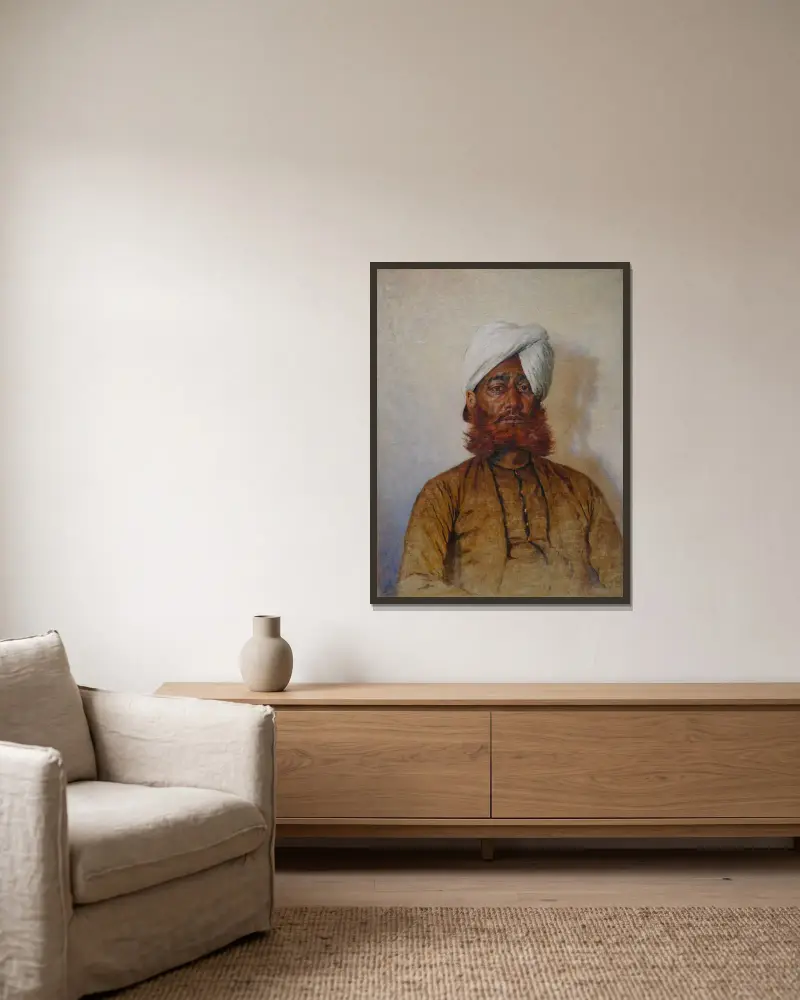 Moslem Official av Vasily Vereshchagin inramad på en vägg