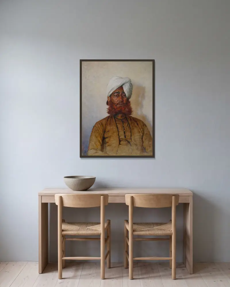 Moslem Official av Vasily Vereshchagin inramad på en vägg