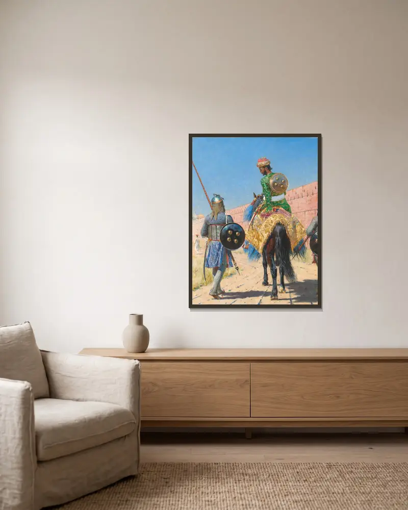 Mounted Warrior in Jaipur av Vasily Vereshchagin inramad på en vägg
