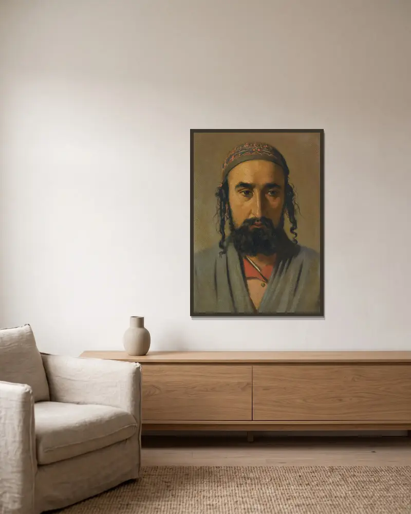Porträtt av en judisk köpman av Vasily Vereshchagin inramad på en vägg