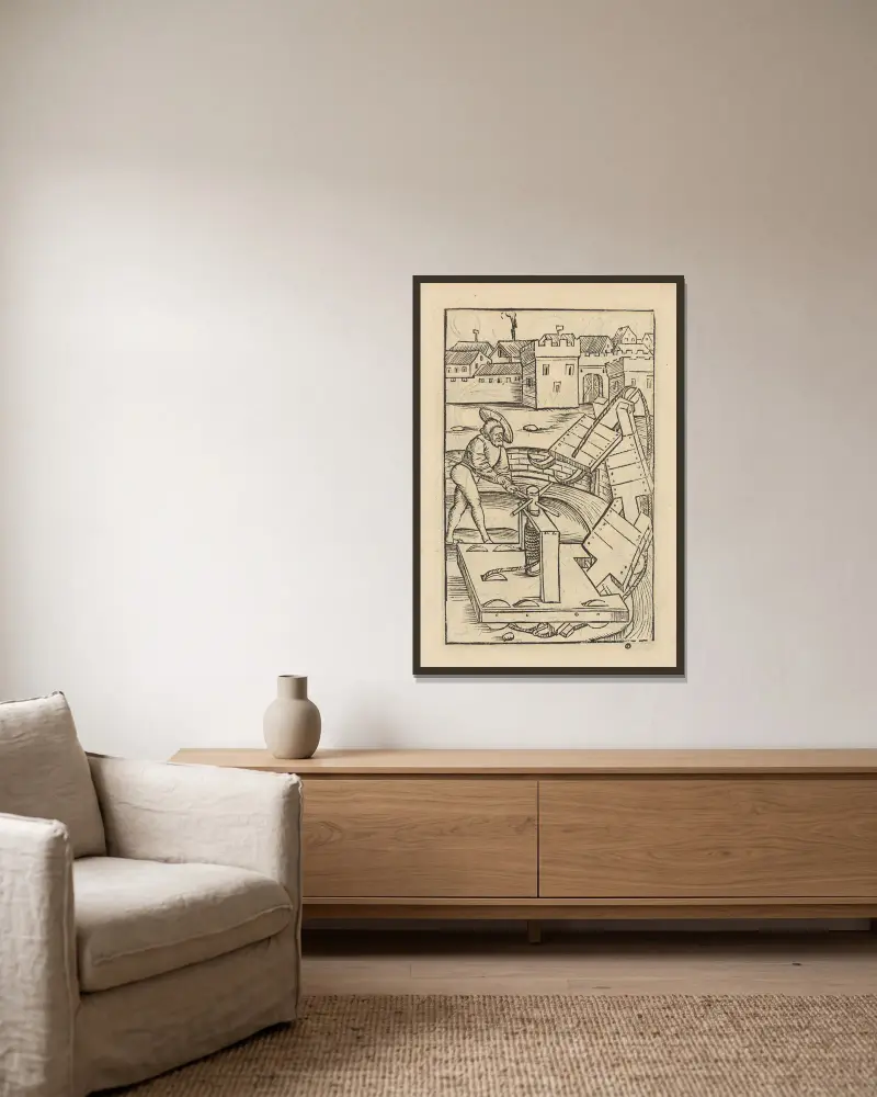 Fyra böcker om ridderskapet, plansch 23 av Flavius Vegetius Renatus inramad på en vägg