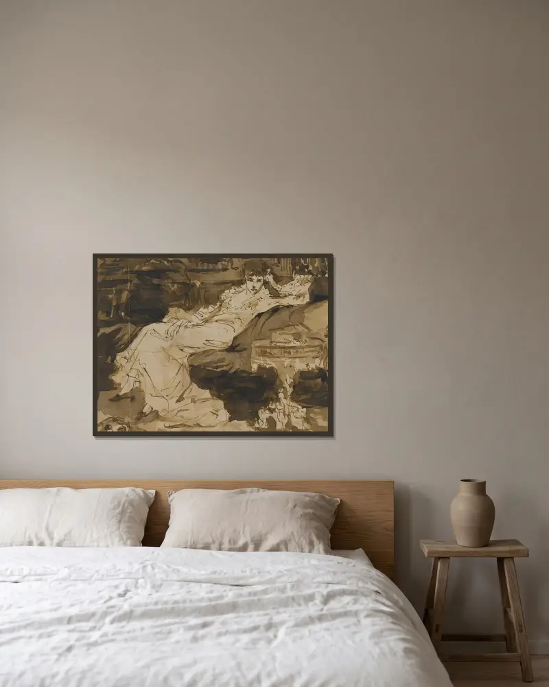Vorstudie für das Porträt von Sarah Bernhardt von Georges Jules Victor Clairin gerahmt an einer Wand