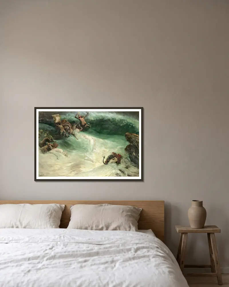 Najader och kentaurer i vågorna av Georges Jules Victor Clairin inramad på en vägg