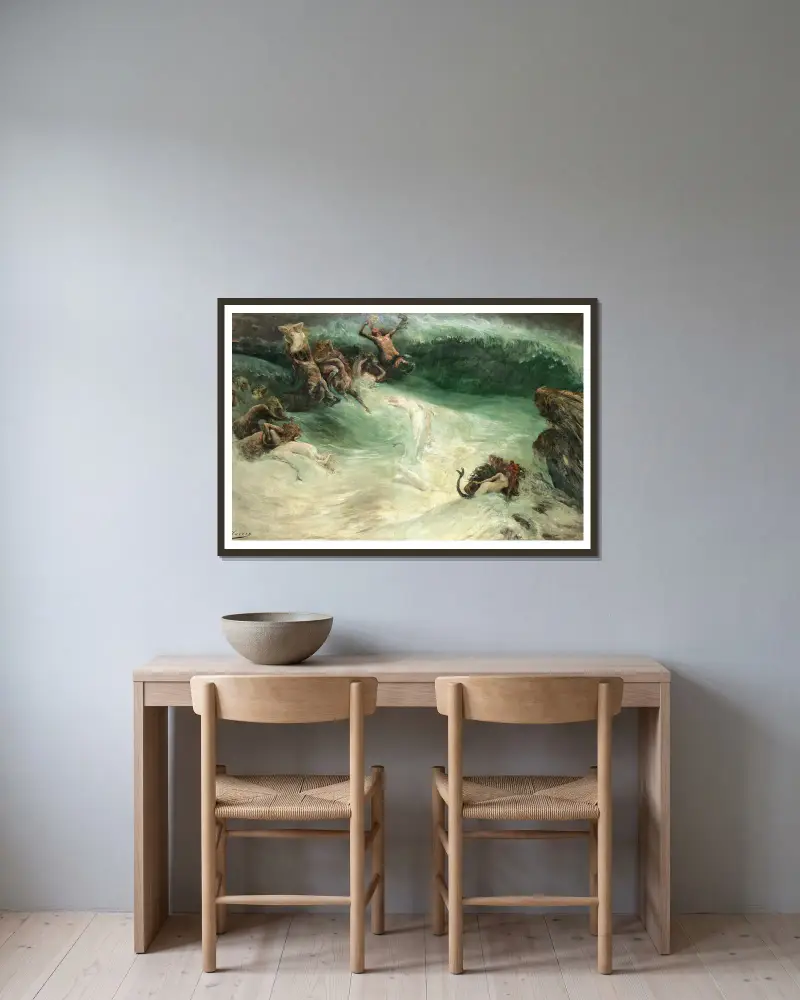 Najader och kentaurer i vågorna av Georges Jules Victor Clairin inramad på en vägg