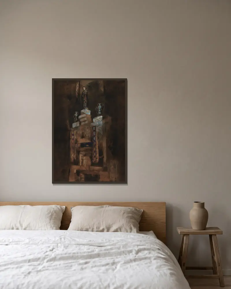 Kaminen i matsalen på Hauteville House av Victor Hugo inramad på en vägg