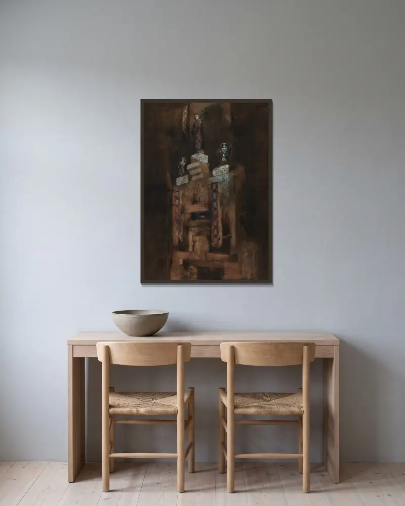 Kaminen i matsalen på Hauteville House av Victor Hugo inramad på en vägg