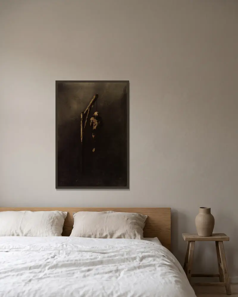 Le Pendu av Victor Hugo inramad på en vägg
