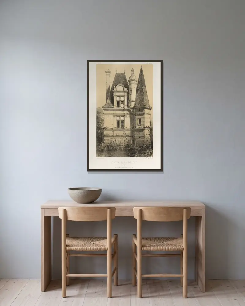 Schloss La Sauloye (Mayenne) von Victor Petit gerahmt an einer Wand