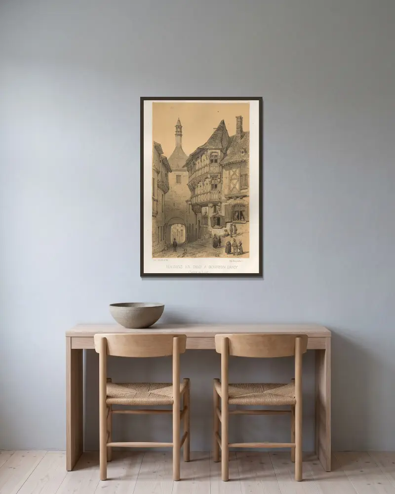 Maison en Bois a Bourbon-Lancy (Saone Et Loire) av Victor Petit inramad på en vägg