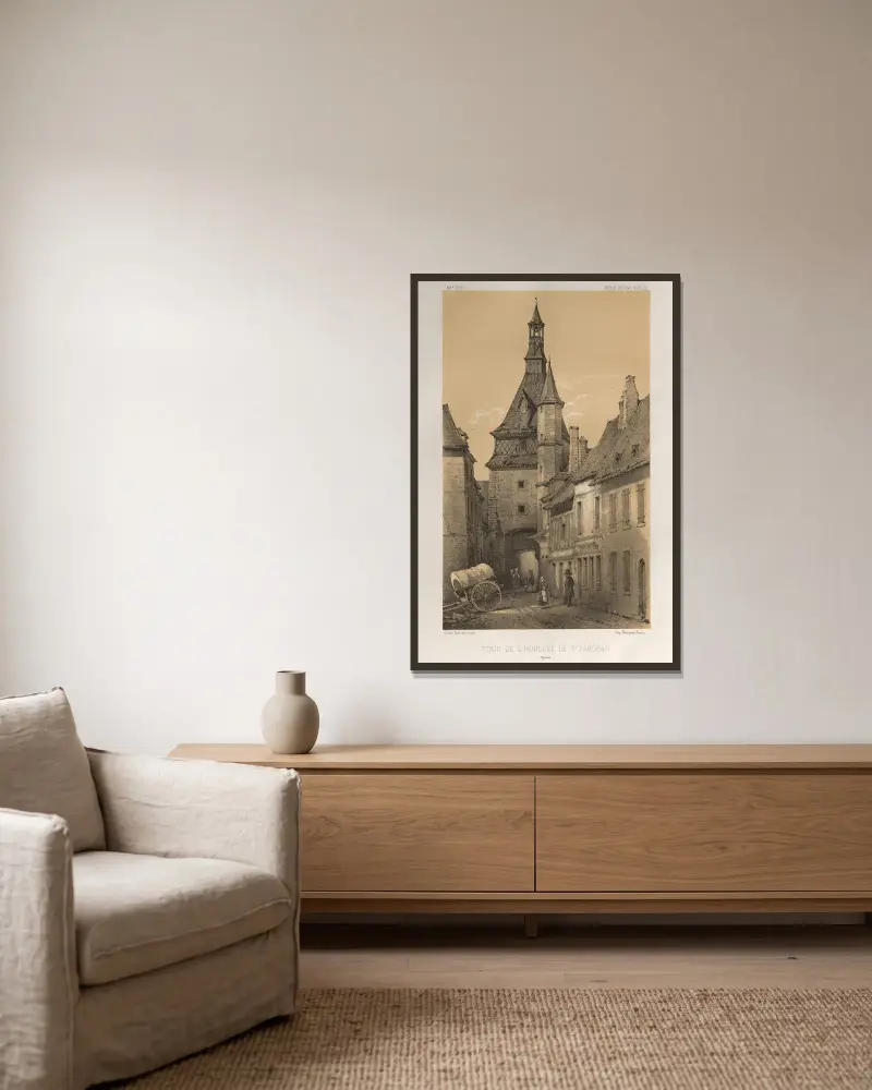 Uhrturm von Saint-Fargeau (Yonne) von Victor Petit gerahmt an einer Wand