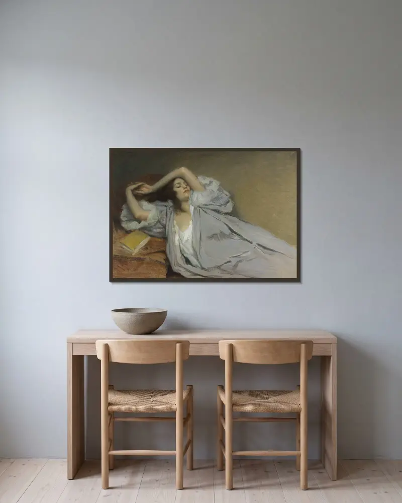 Liegende Frau auf einem Diwan von Victor Prouvé gerahmt an einer Wand