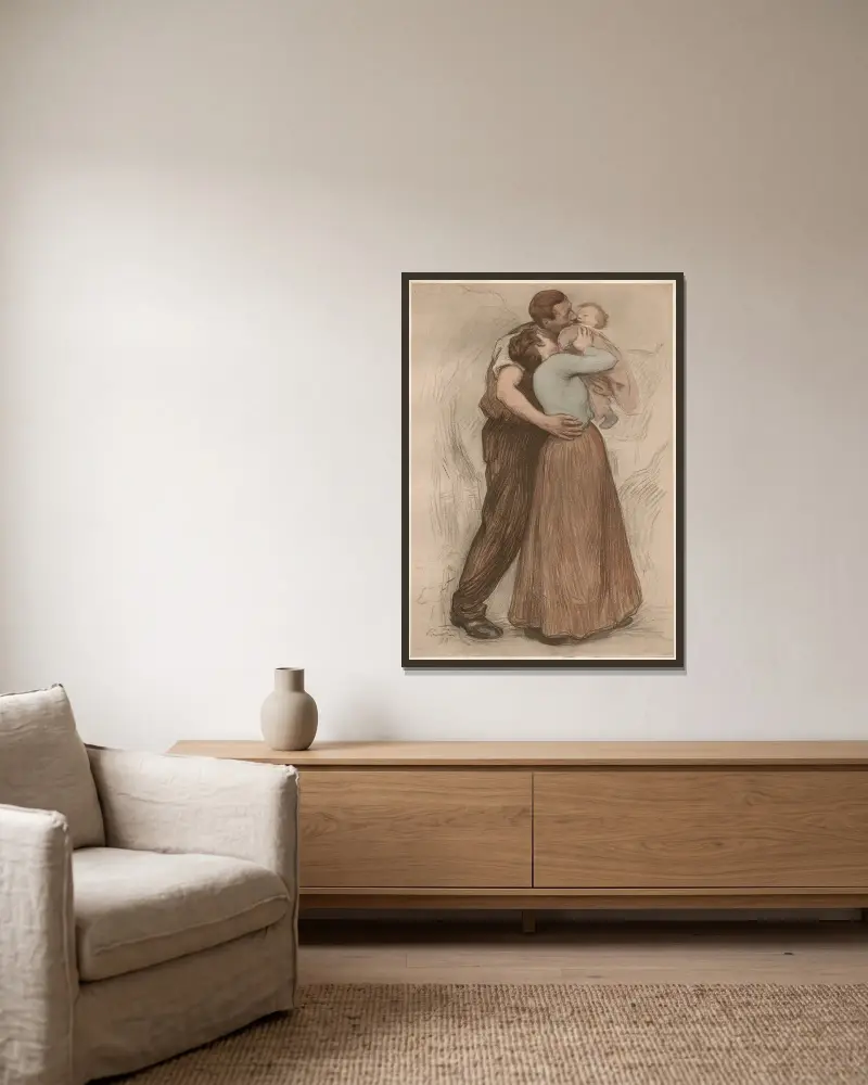 Der Kuss von Victor Prouvé gerahmt an einer Wand